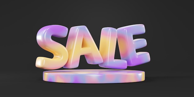 Testo di vendita colorato isolato su sfondo nero per studio rendering 3d