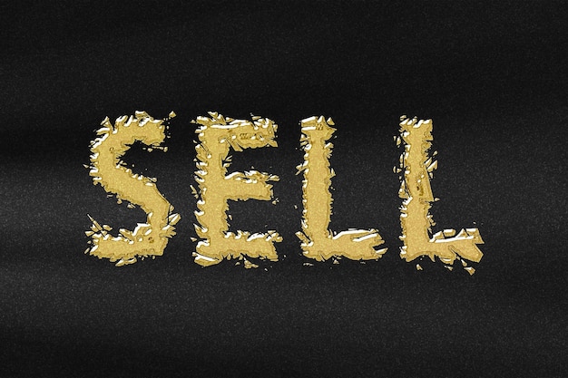 Testo di vendita del concetto di business, banner di vendita di parola, oro astratto con sfondo nero