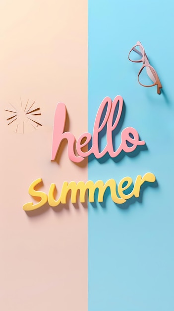 Testo Hello Summer in carattere blu elettrico su sfondo di petali rosa