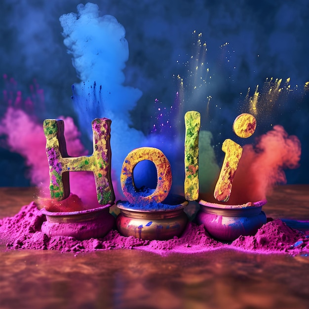 Testo multicolore di Happy Holi per la celebrazione del festival