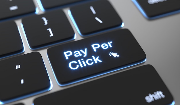 Testo Pay Per Click sul pulsante della tastiera. Concetto di PPC