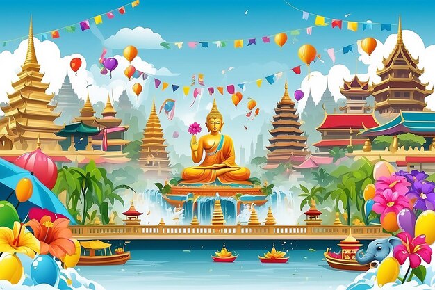 Testo Songkran Festival Banner Thai New Years Day personeTesto Songkra Festival Banner Thailandese New Years Day gente