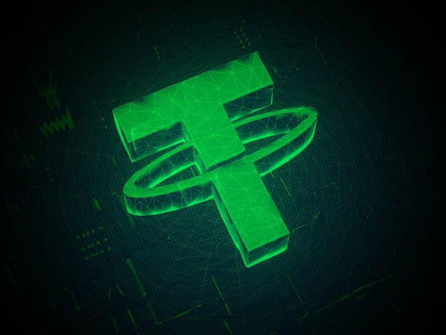 Tether Coin Crypto Currency Ologramma futuristico Illustrazione 3D Render