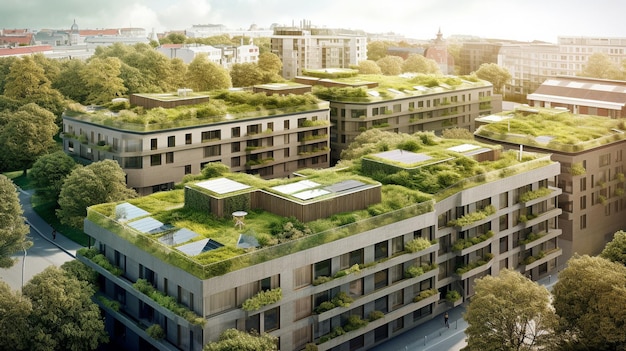 Tetti verdi e quartiere residenziale AI generativa