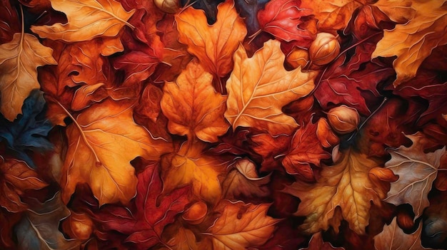 Texture astratta del fogliame autunnale colorato generata dall'intelligenza artificiale