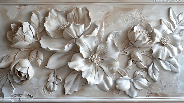 Texture decorative leggere di pareti in gesso con fiori decorativi volumetrici