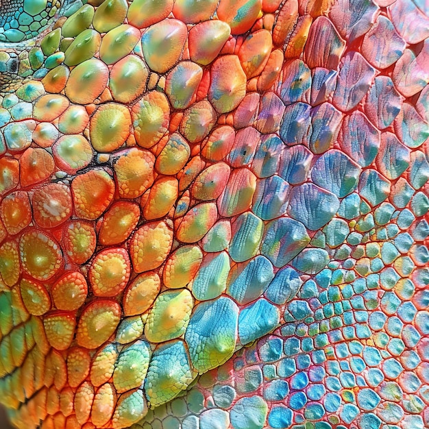 Texture della pelle del camaleonte Sfondio Scaglie di lucertola colorate Pelle di rettile dell'arcobaleno Pelle di iguana