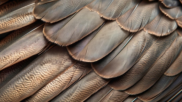 Texture dettagliate di piume di uccelli marroni in luce naturale per l'uso di sfondo
