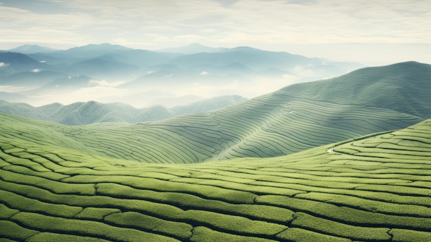 Texture di campi di tè ecologici vista dall'alto