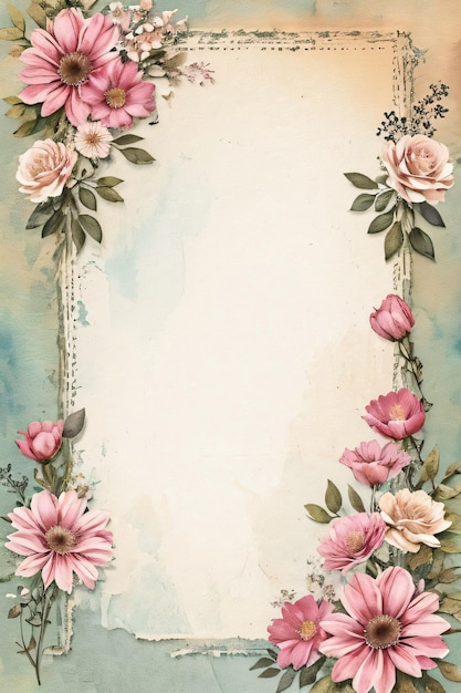 Texture di carta retro vintage con fiori ad acquerello