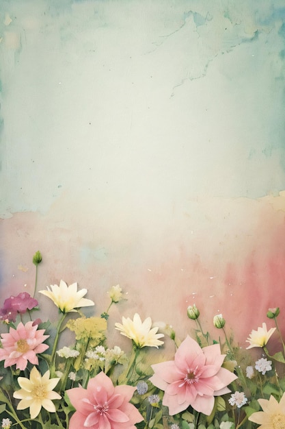 Texture di carta retro vintage con fiori ad acquerello