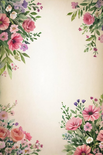Texture di carta retro vintage con fiori ad acquerello
