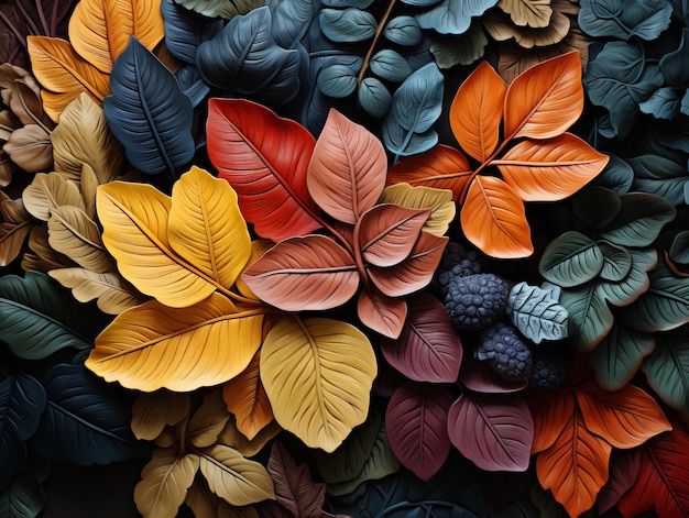 Texture di foglie colorate IA generativa
