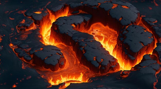 Texture di lava fusa Illustrazione 3D Rendering della superficie del magma