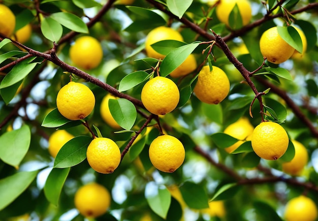 Texture di limoni sui rami degli alberi IA generativa