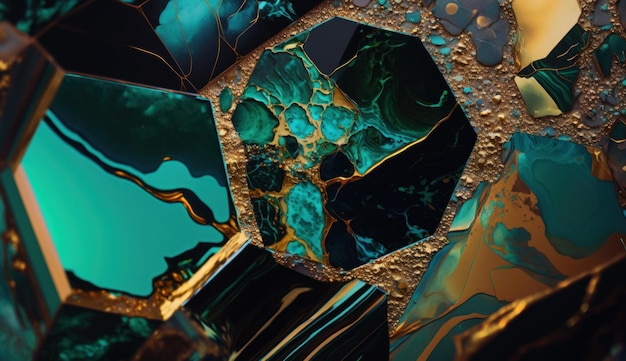 Texture di marmo dorato malachite AI generativa