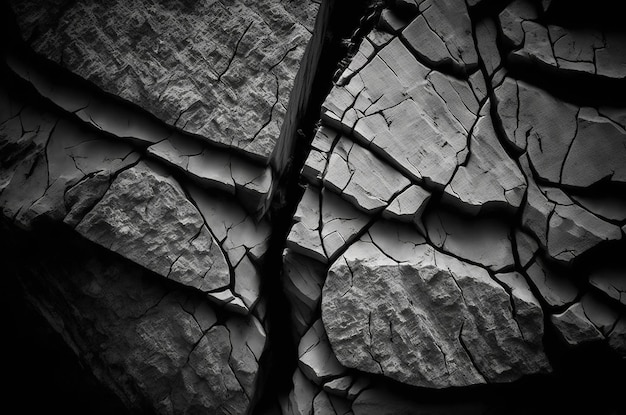 Texture di roccia in bianco e nero spezzata da strati e crepe Sfondo astratto grunge ruvido Rendering 3D IA generativa