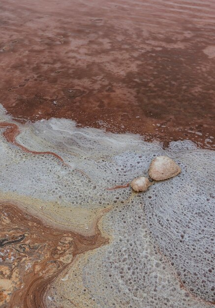 texture di saline con due pietre in terra e colori ocra foto verticale
