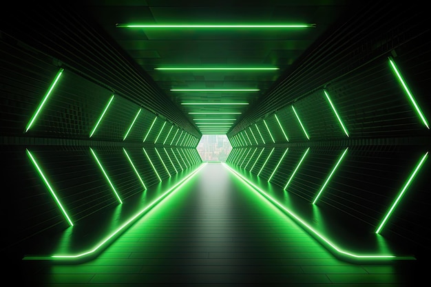 Texture di sfondo astratta di un tunnel esagonale in futuro con luci al neon verdi