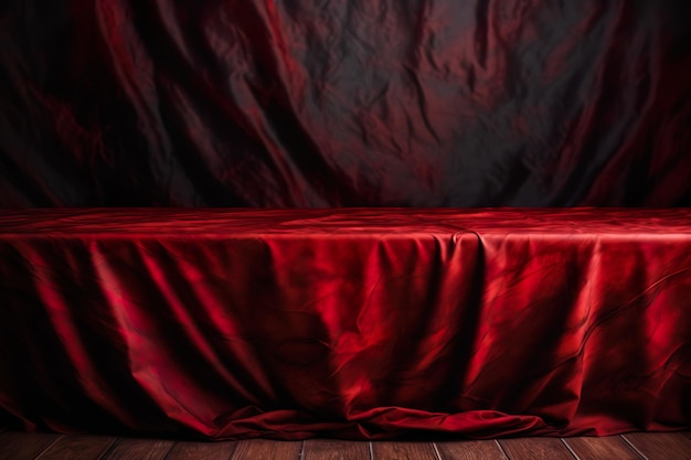 Texture di sfondo del tavolo con stoffa rossa di seta