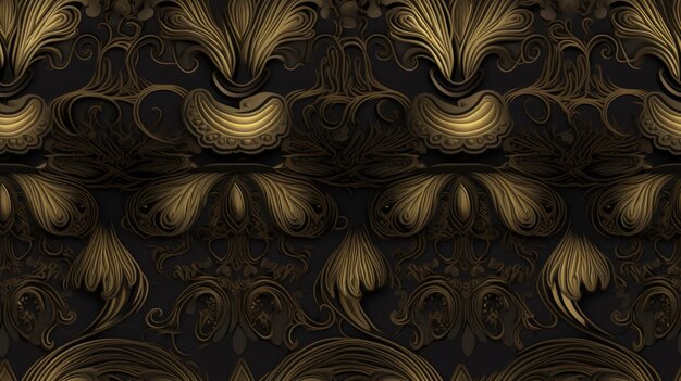 Texture di sfondo nero senza cuciture con ornamenti in oro di lusso