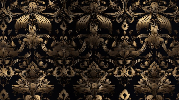 Texture di sfondo nero senza cuciture con ornamenti in oro di lusso