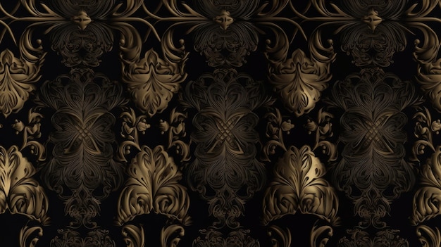 Texture di sfondo nero senza cuciture con ornamenti in oro di lusso