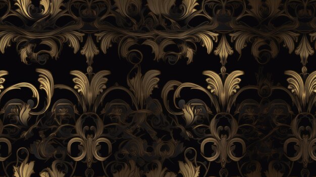 Texture di sfondo nero senza cuciture con ornamenti in oro di lusso