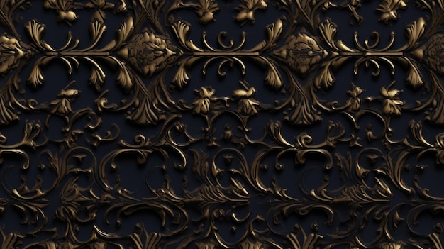 Texture di sfondo nero senza cuciture con ornamenti in oro di lusso