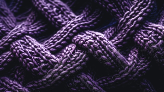 Texture di tessuto viola di lana lavorato a maglia AI generativo