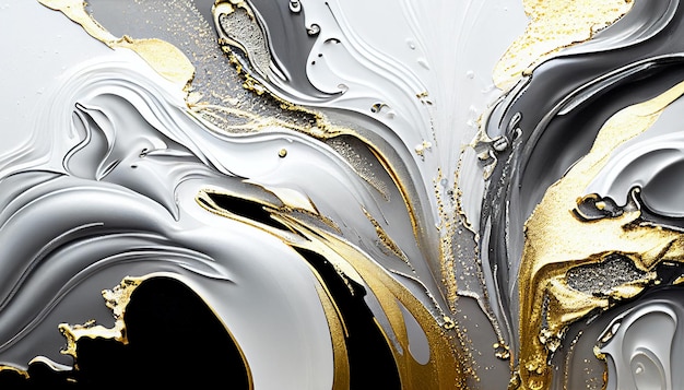 Texture fluida artistica Sfondo astratto con mescolanza di oro bianco e nero effetto pittura acrilica opera d'arte generativa ai