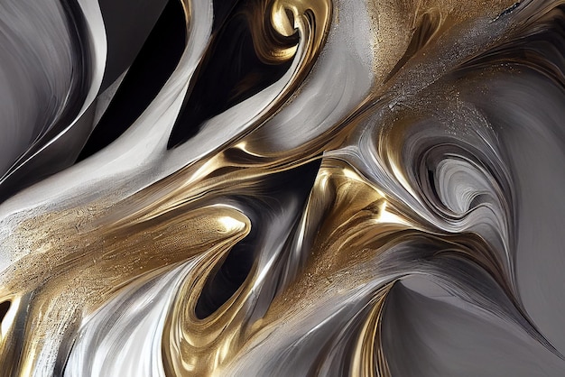Texture fluida artistica Sfondo astratto con mescolanza di oro bianco e nero effetto pittura acrilica opera d'arte generativa ai