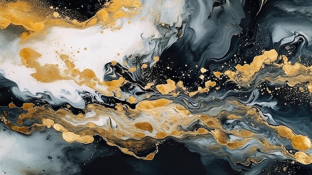 Texture liquida in marmo con colori bianco nero e oro