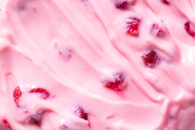 Texture Yogurt alla fragola, Close up fatto in casa rosa cremoso mirtillo o yogurt alla fragola texture backg