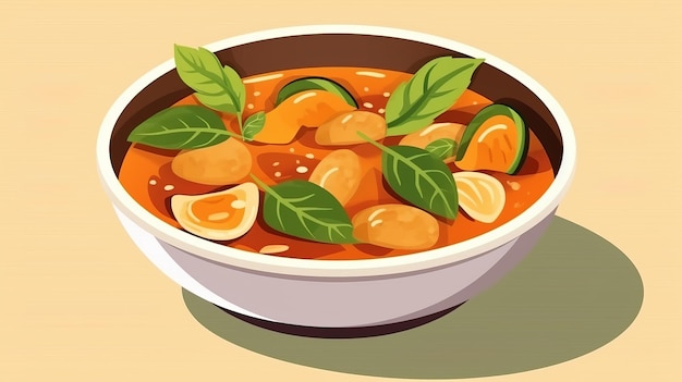 Thai panang curry cibo vettoriale illustrazione a colori piatti