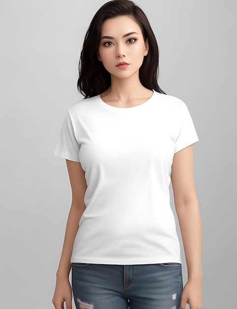 The Best White Blank TShirt Woman Model Front View Mockup