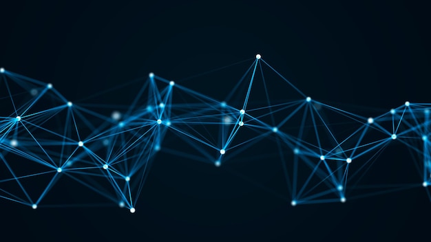 The distribution of triangular shapes in space Network connection structure Big data digital background 3D rendering