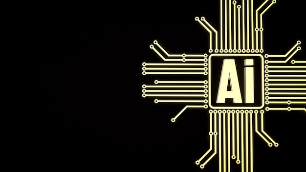 the gold ai text and electric logic on black background for technology concept 3d rendering