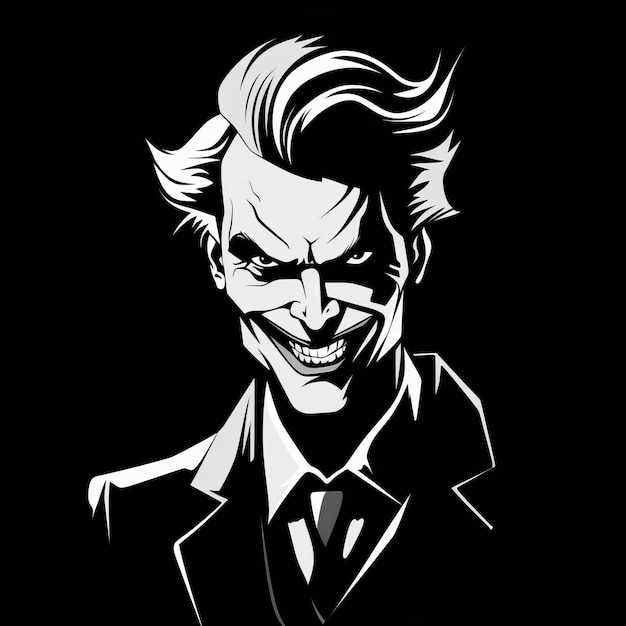 The Joker Minimalist Black and White Vector Art HighResolution Clipart senza ombre