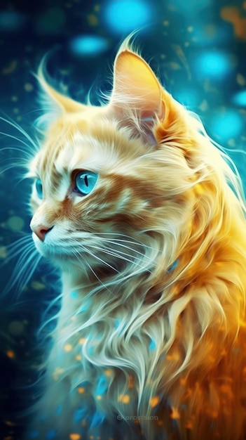 The Majestic Feline in Goldenrod e Aqua Style Generative AI