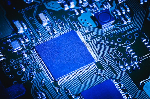 The microchip ai data mining concept of artificial intelligence on computer electronic board