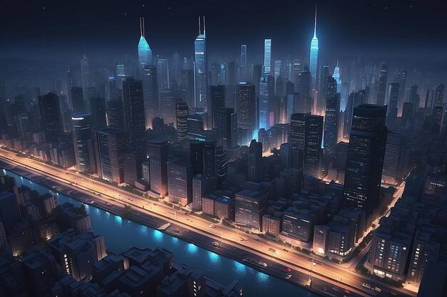 The Night City City Illustrazione 3D Illustrazione 3D City