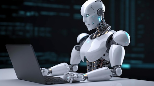 The robot uses a laptop and Generative AI