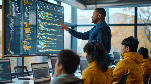 The teacher and coding class