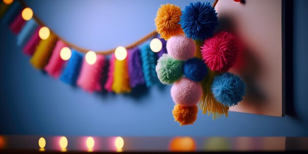 The Ultimate Birthday Party Decoration Uno striscione colorato con decorazioni PomPom