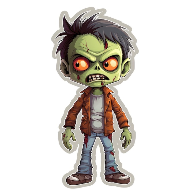 The Undead Cutie Halloween Cartoon Sticker con un bambino vestito da zombie in full body view
