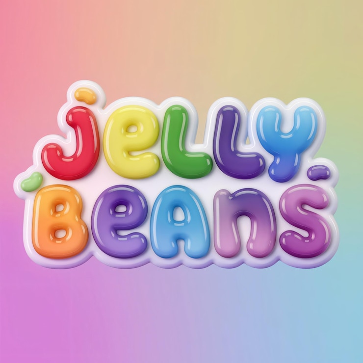 Photo the words jelly beans are in a bright jellylike font