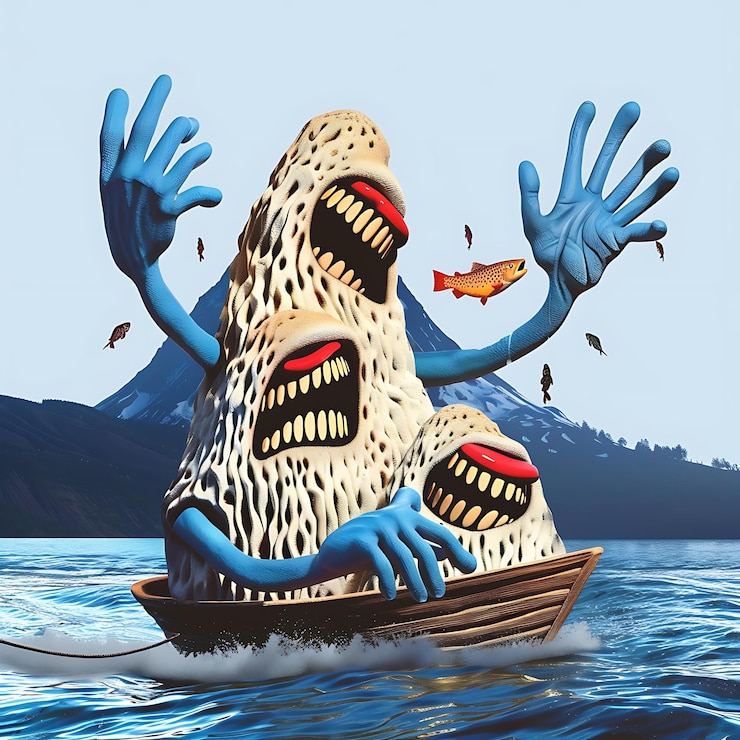 Photo there are two monsters on a boat in the water