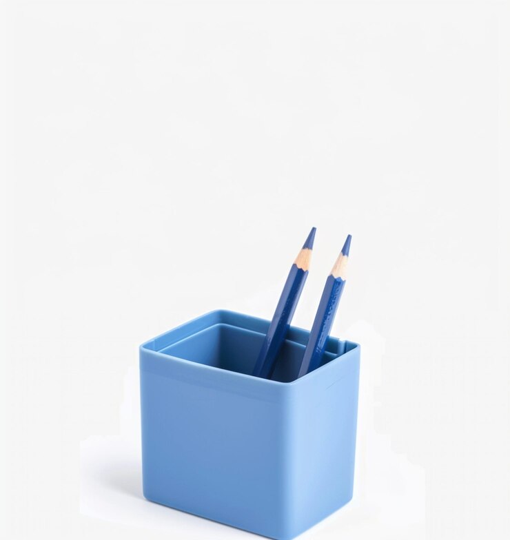there are two pencils in a blue cup with a pencil holder generative ai