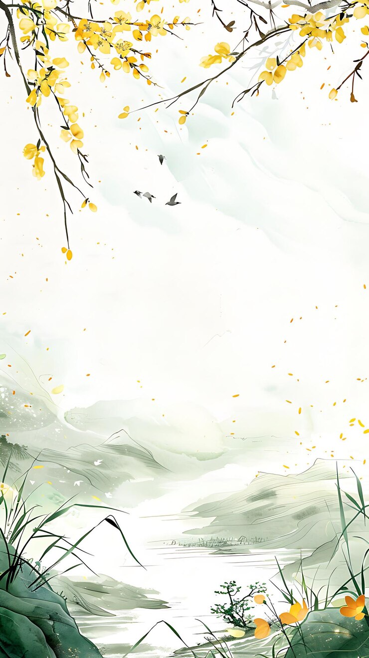 there is a painting of a bird flying over a river